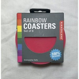 New Set of 8 Rainbow Silicone Coasters Tea Mug Drinks Tableware Round LGBTQ NIP